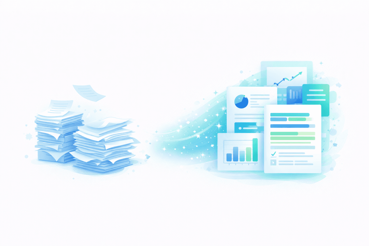 Documents transforming into structured insights and reports