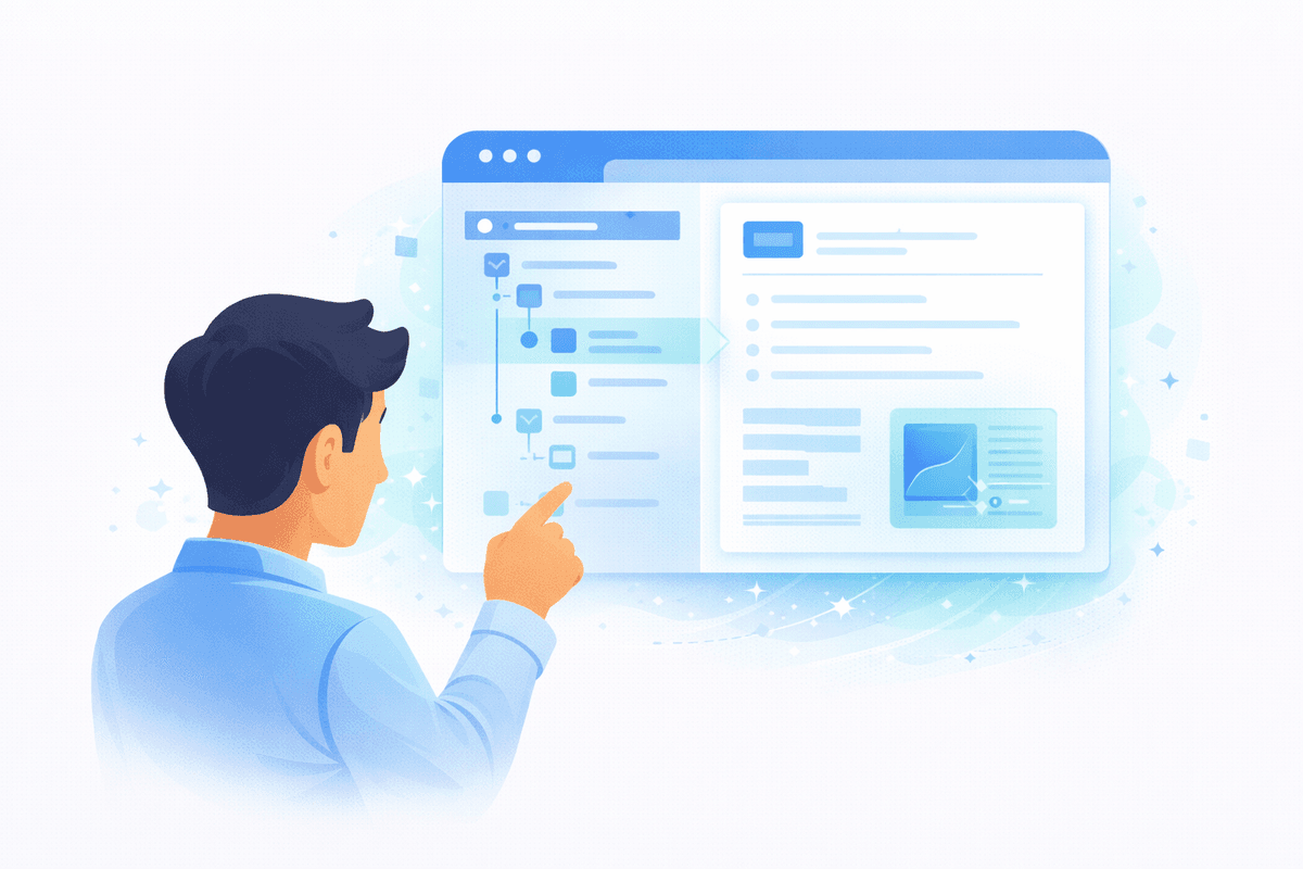 Team member navigating a structured digital knowledge base