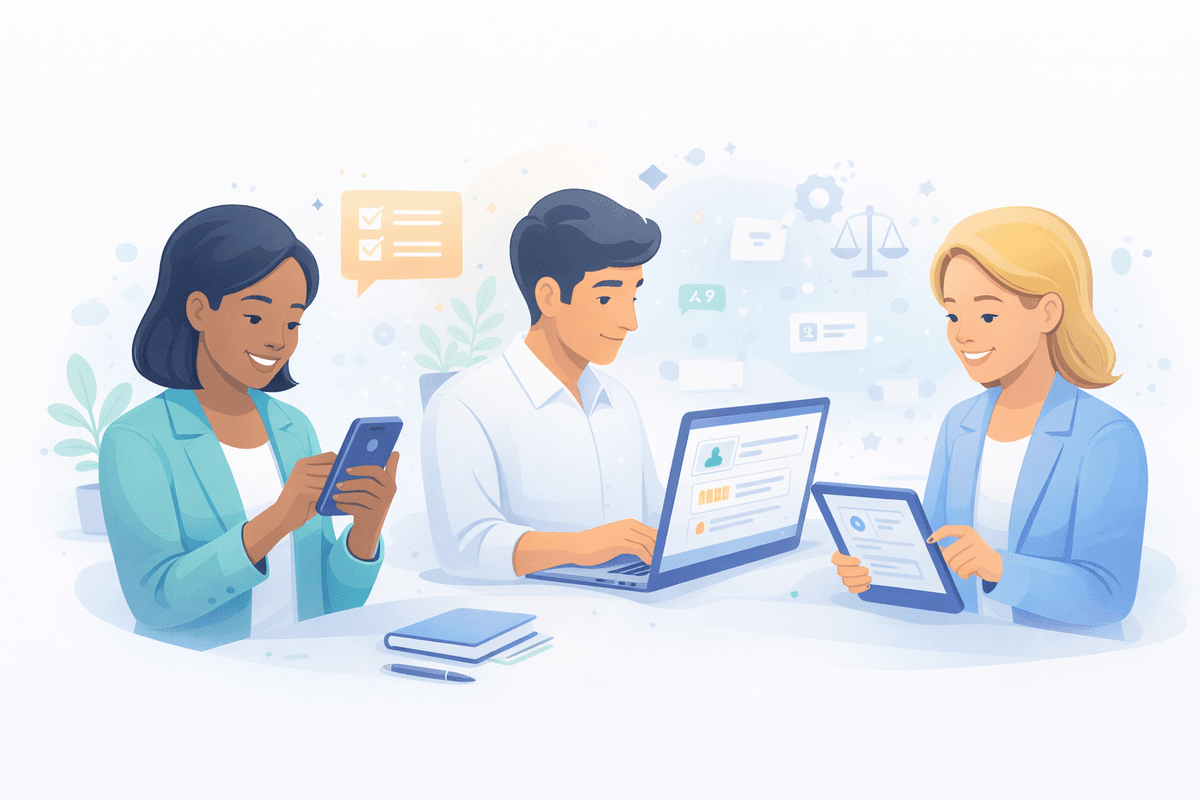 Diverse professionals using Condelo on their devices