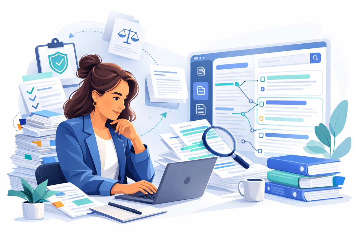 Compliance professional navigating regulatory documents with Condelo